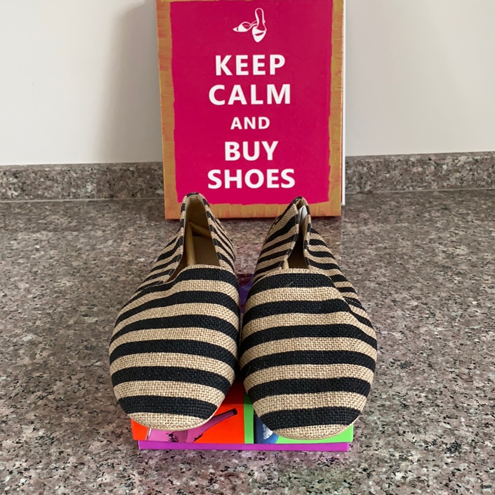 Eileen Fisher striped canvas flats slip on shoes